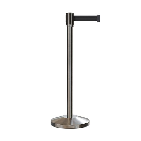 MONTOUR LINE Retractable Belt Barrier Stanchion, 2" Sat.Steel Post  7.5'Black Belt M530-SS-BK-75